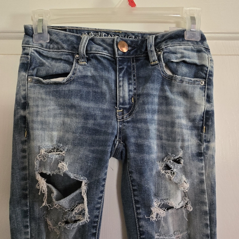American Eagle Outfitters Blue Skinny Jeans Distressed Style